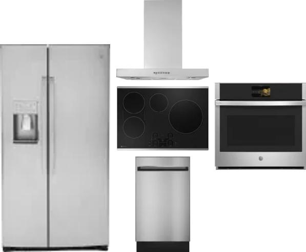 5 Piece Package Includes Refrigerator, Cooktop, Wall Oven, Hood And Dishwasher